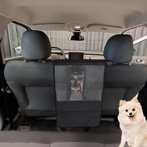 Dog Car Barrier with Elastic Mesh Universal Pet Divider for Safe Driving Black